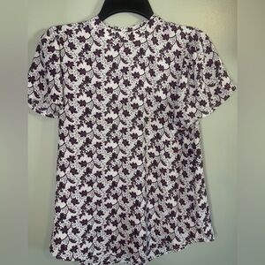 LOFT white Black and Red Floral short sleeve Blouse small petite